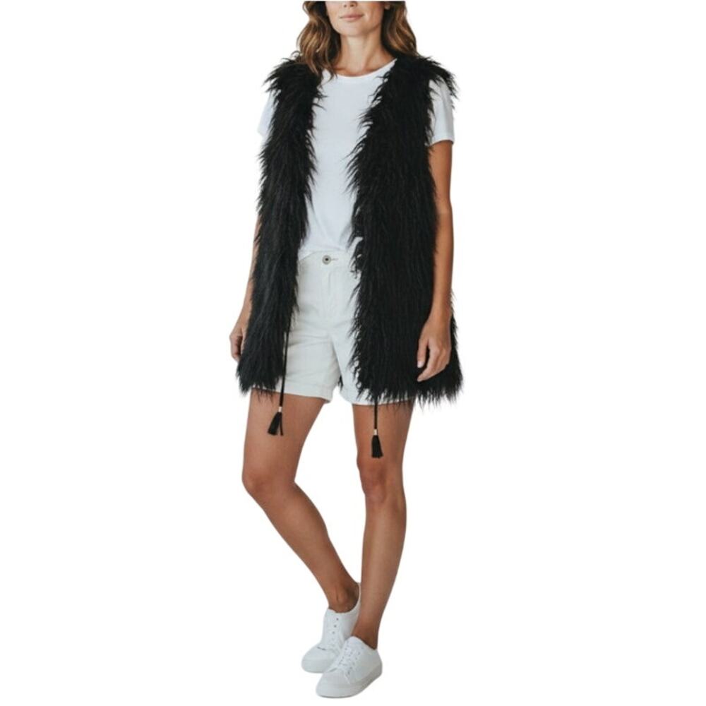 SHOW ME YOUR MUMU Faux Fur Vest Sz XS Black Shaggy Country Boho Cottage Gorpcore